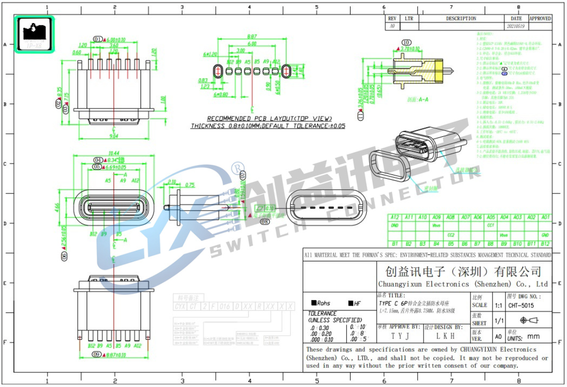 TYPE-C立插母座 CHT-5015(圖1)