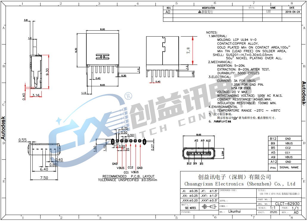 TYPE-C 6Pin 直插9.3 CLCT-62930(圖1)