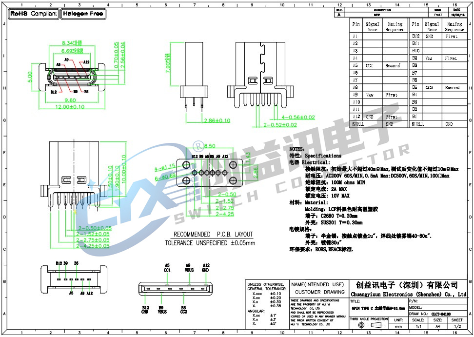 TYPE-C 6PF 立插 H=10.0  CLCT-64100(圖1)