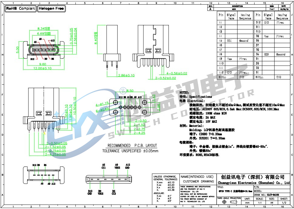 TYPE-C 6PF 立插 H=10.5  CLCT-64105(圖1)