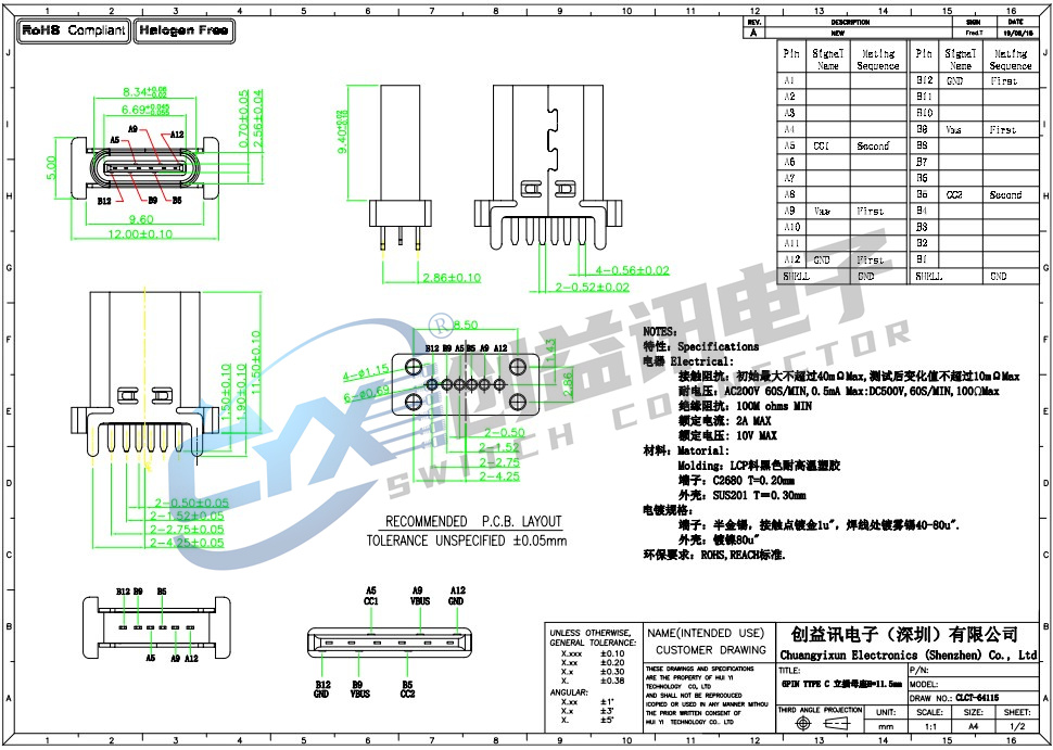 TYPE-C 6PF 立插 H=11.5  CLCT-64115(圖1)