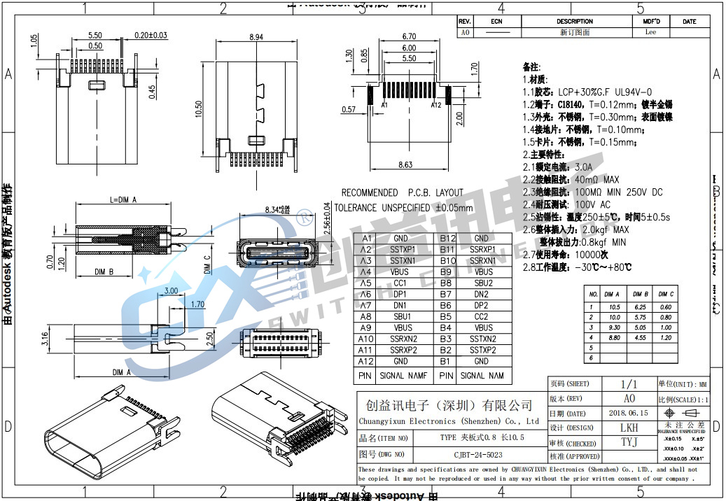 TYPE-C母座夾板24PIN  CJBT-24-5023(圖1)
