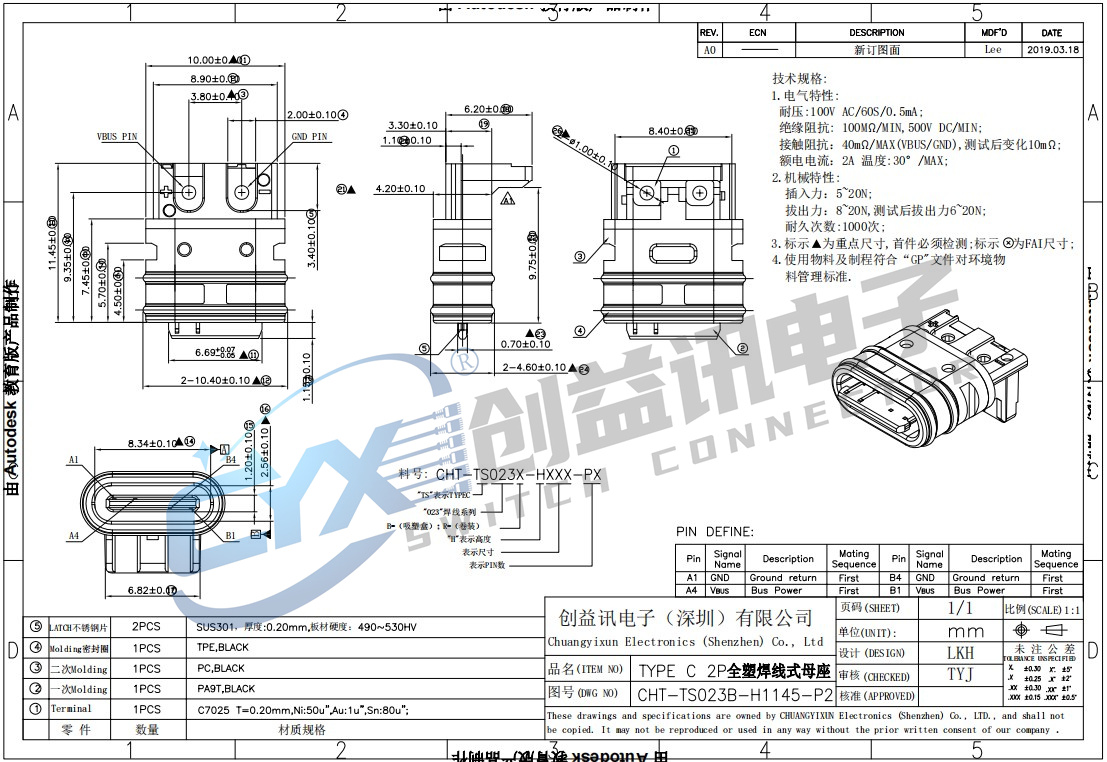 TYPE C 2P全塑焊線式母座  CHT-TS023B-H1145-P2(圖1)